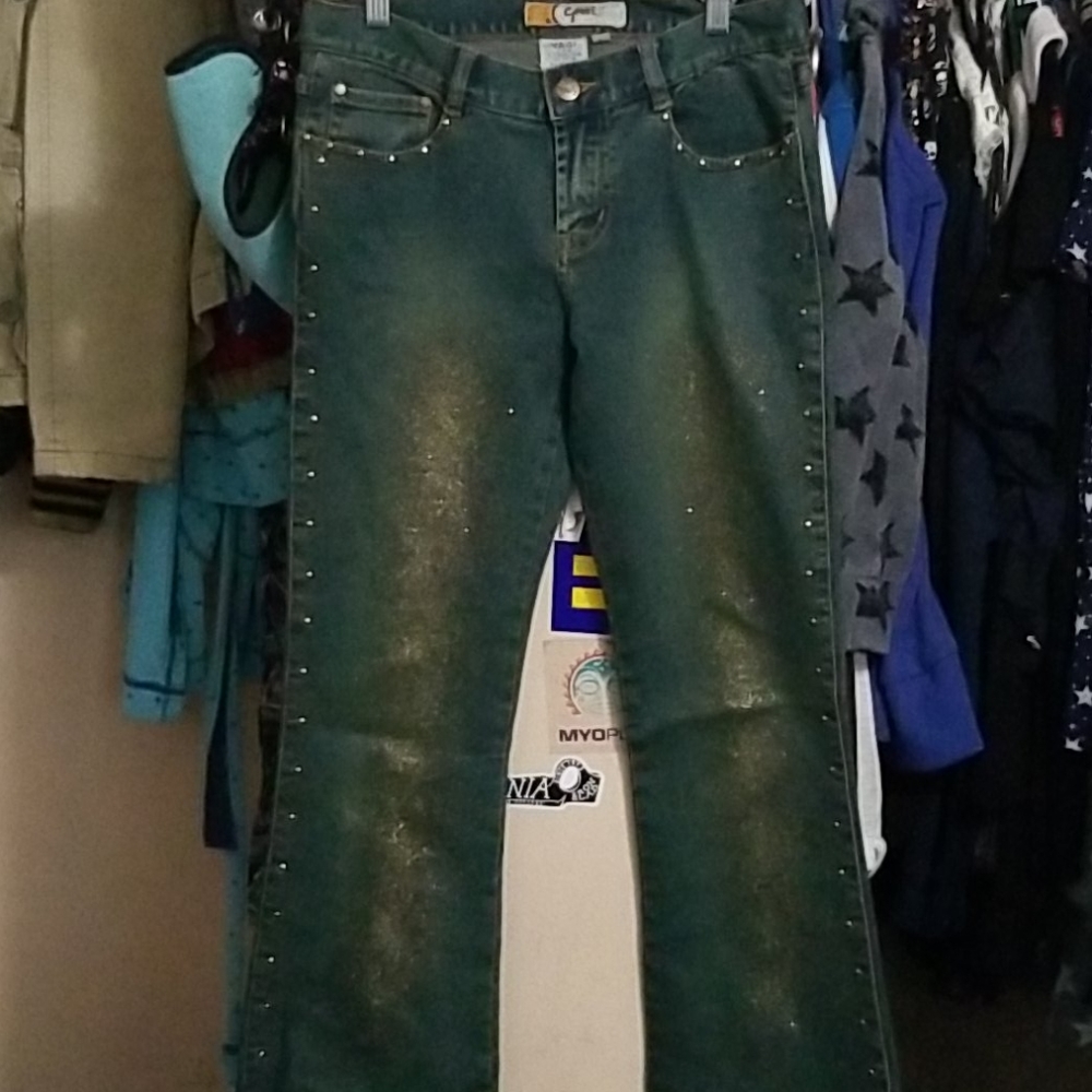 Yagi blue jeans with gold glitter & accents size 7